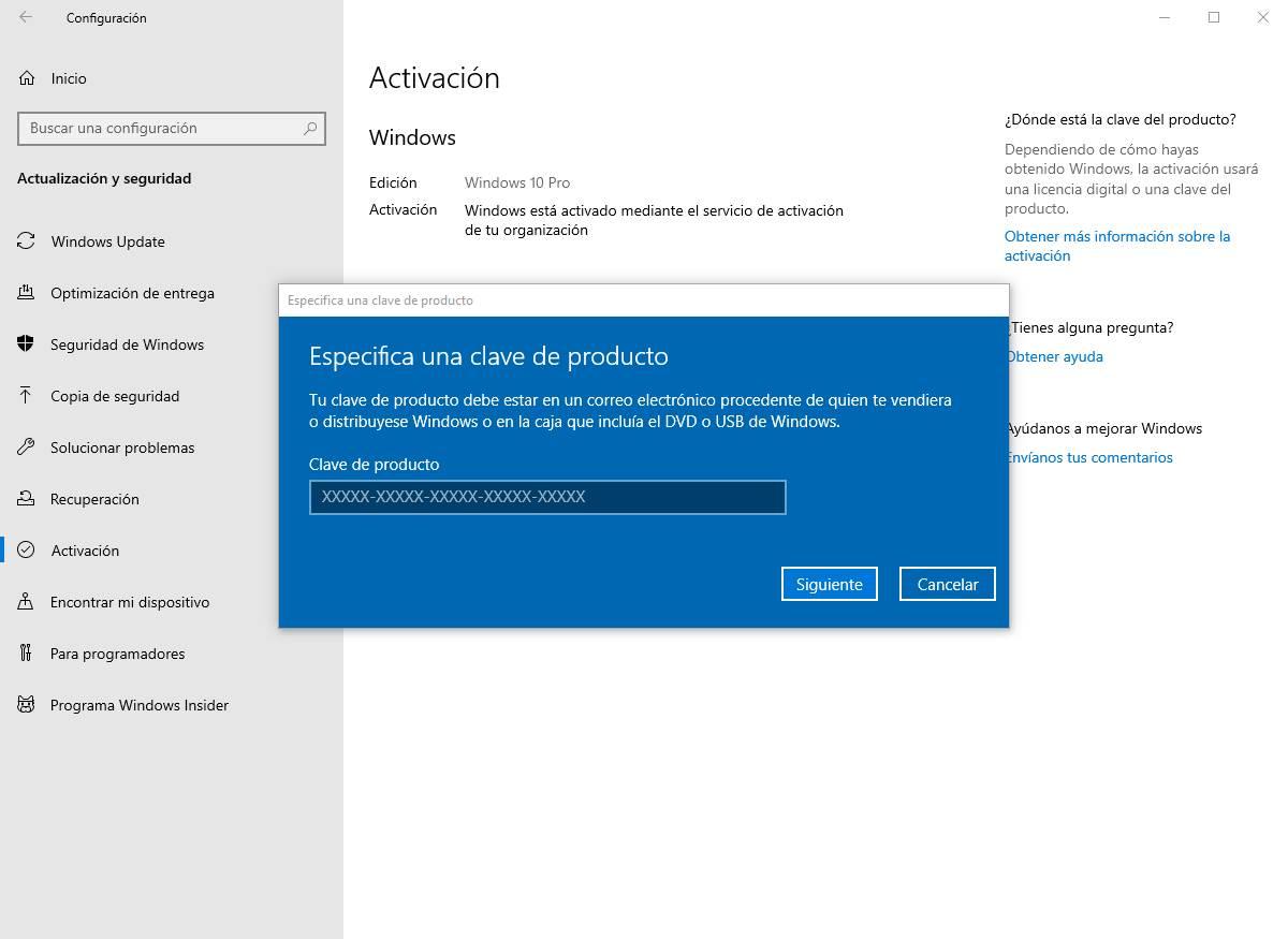Cambiar clave Windows 10