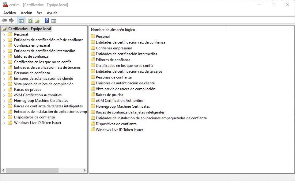 Certificados instalados en Windows 10