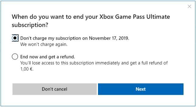 Confirmar cancelación servicio Microsoft Xbox