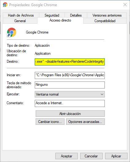 Desactivar Renderer Code Integrity Protection en Chrome 78