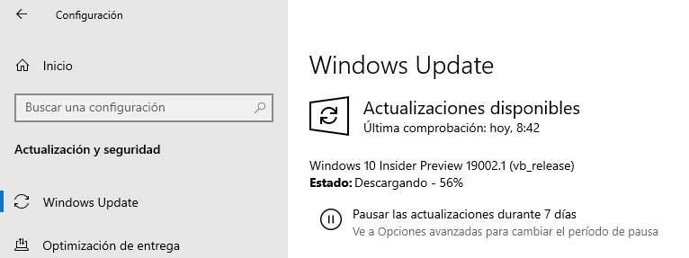 Descargando Windows 10 build 19002