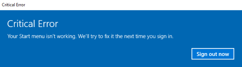 Error crítico menú inicio Windows 10