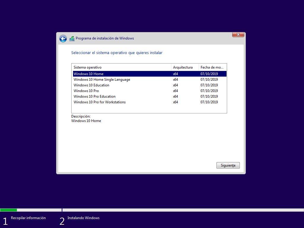 Instalar Windows 10 1909 MSDN