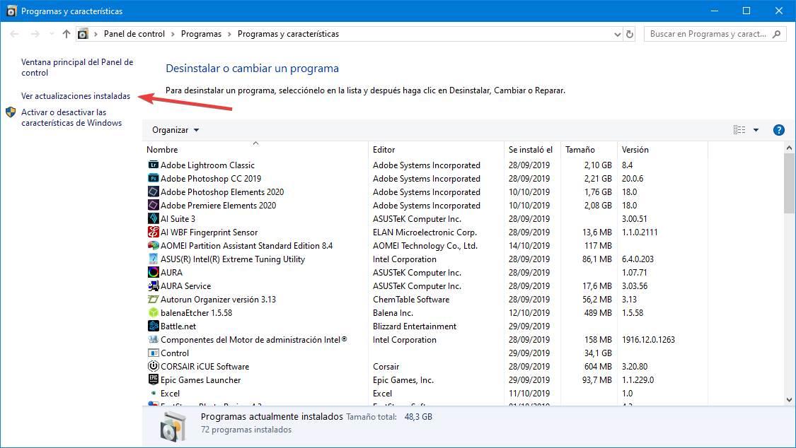 Lista de programas instalados en Windows 10