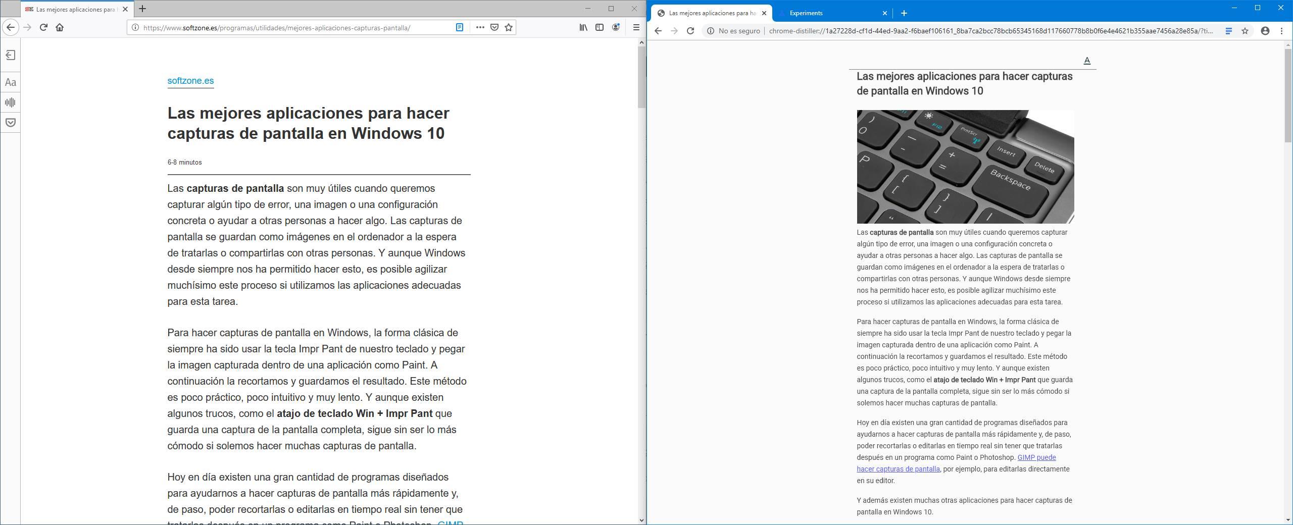 Modo Lectura Firefox vs Google Chrome