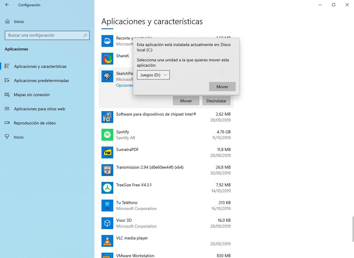 Mover apps UWP Windows 10