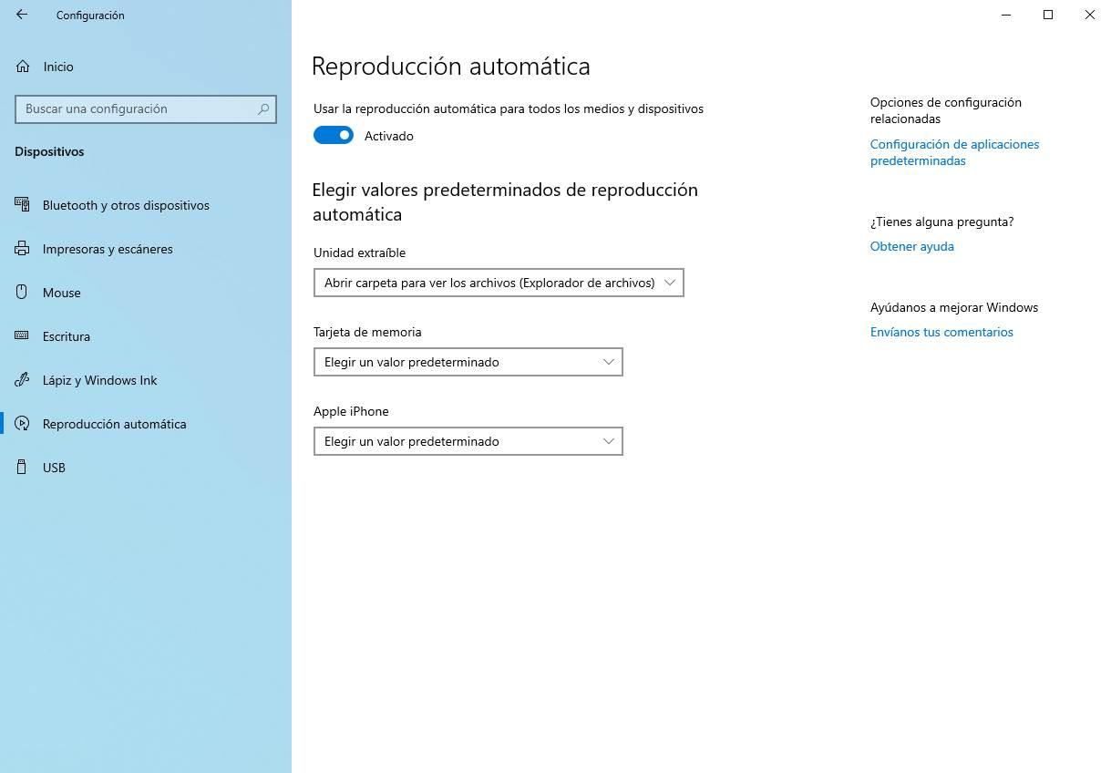 Personalizar reproducción automática dispositivos Windows 10