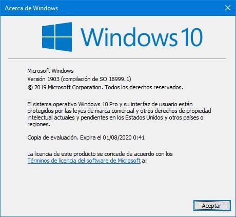 Windows 10 20H1 build 18999