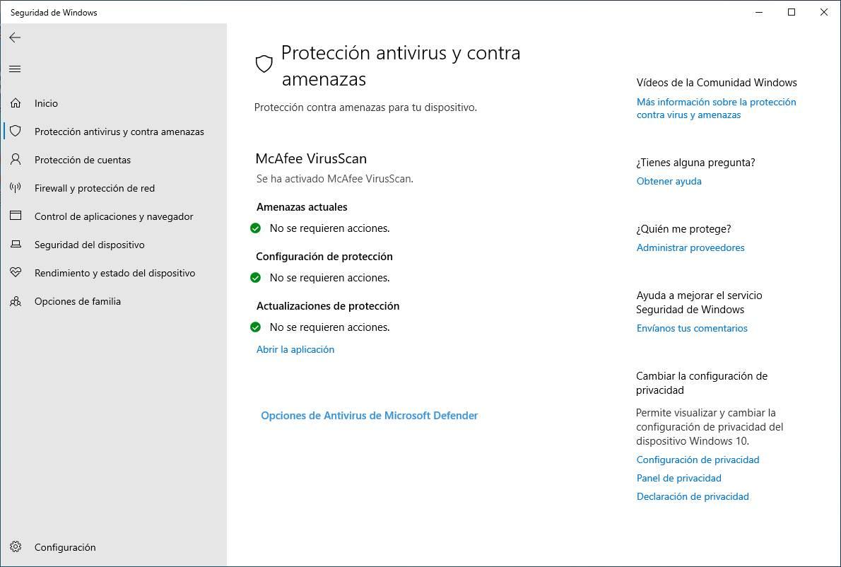 Windows Defender con McAfee