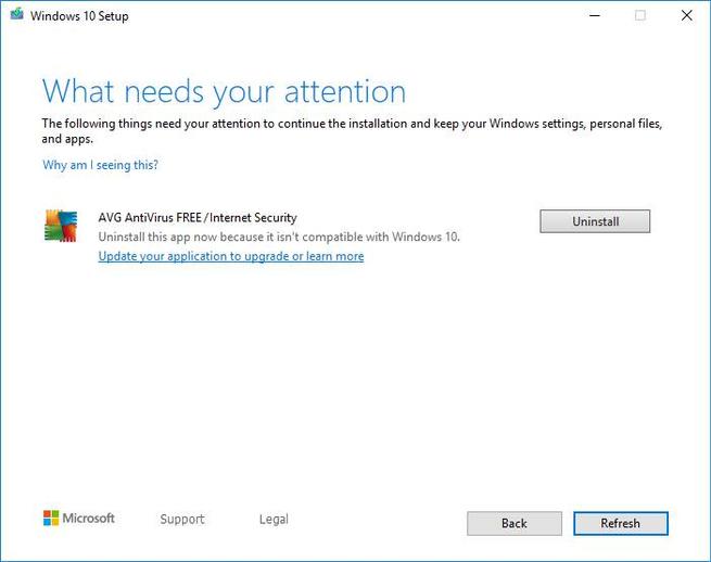 AVG - error actualizar Windows 10
