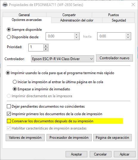Activar historial de impresora en Windows 10