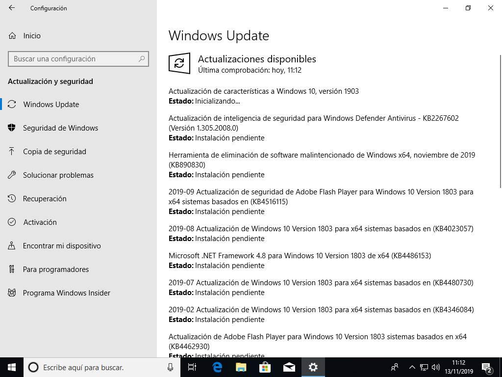 Actualizar Windows 10 1803 a 2019