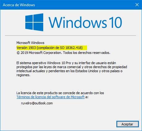 Comprobar versión de Windows 10