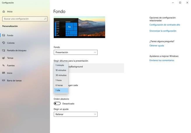Elegir cada cuánto cambiar el fondo de pantalla en Windows 10