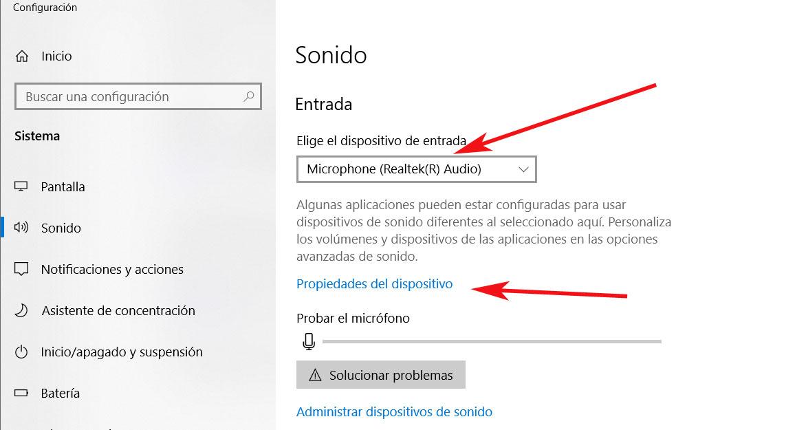 Configuración Windows 10 entrada