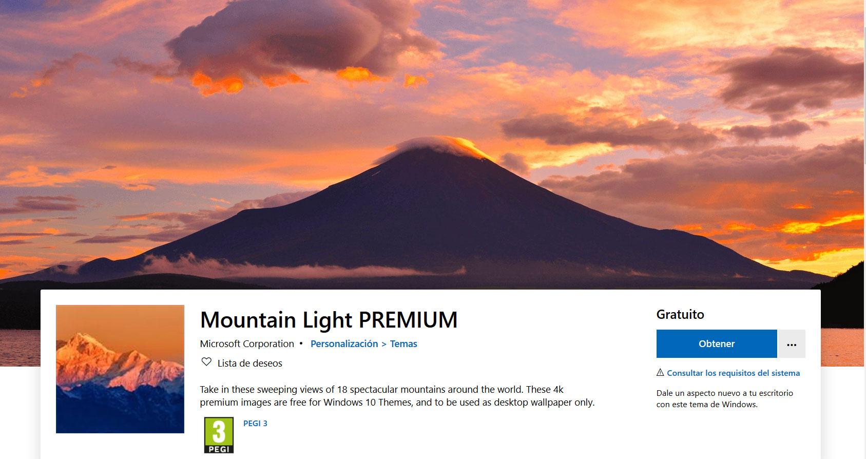 Tema Microsoft mountain light