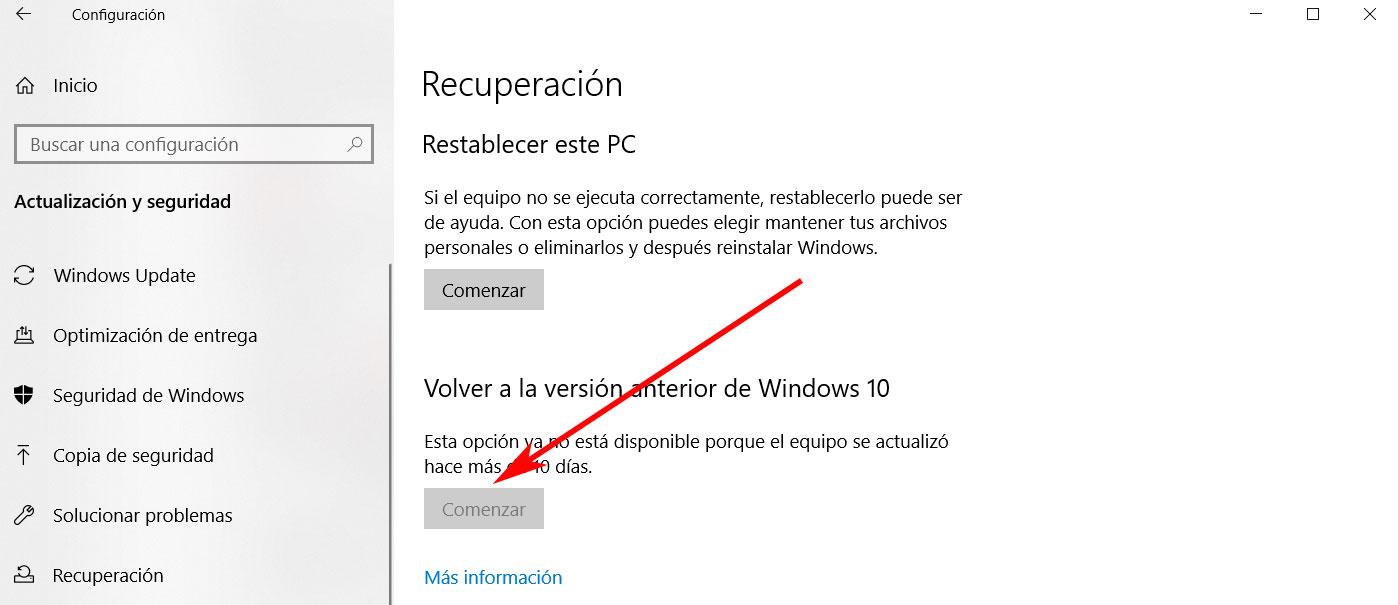 recuperación Windows 10