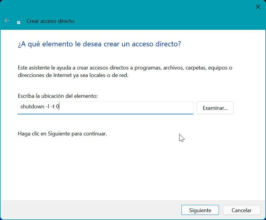 Crear acceso directo para cerrar sesión en Windows