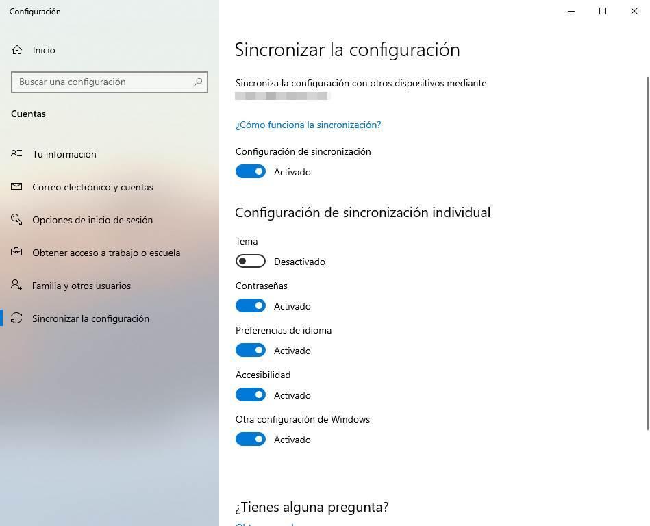 Desactivar sincronización fondos y temas Windows 10