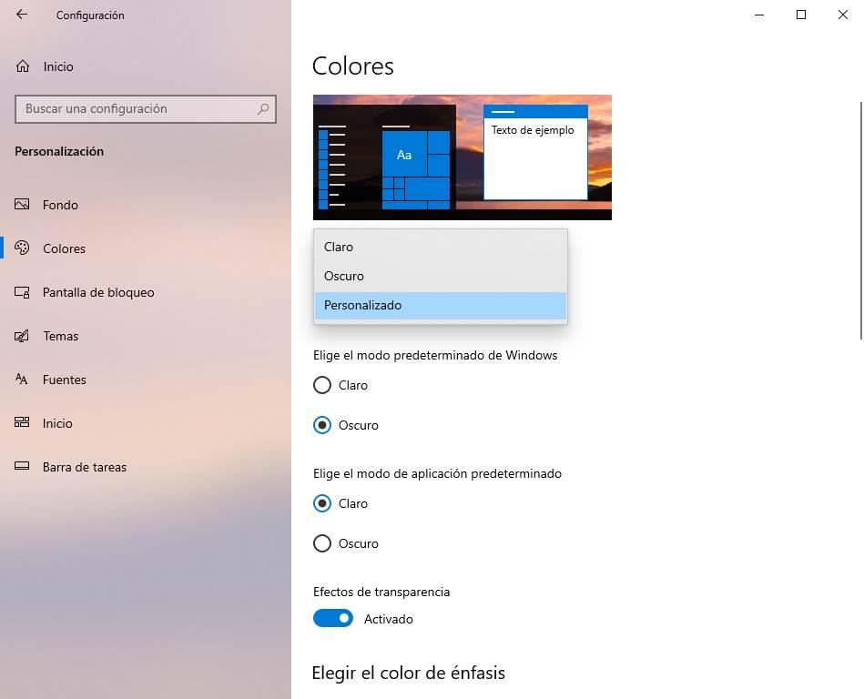 Tema klar til oscuro Windows 10
