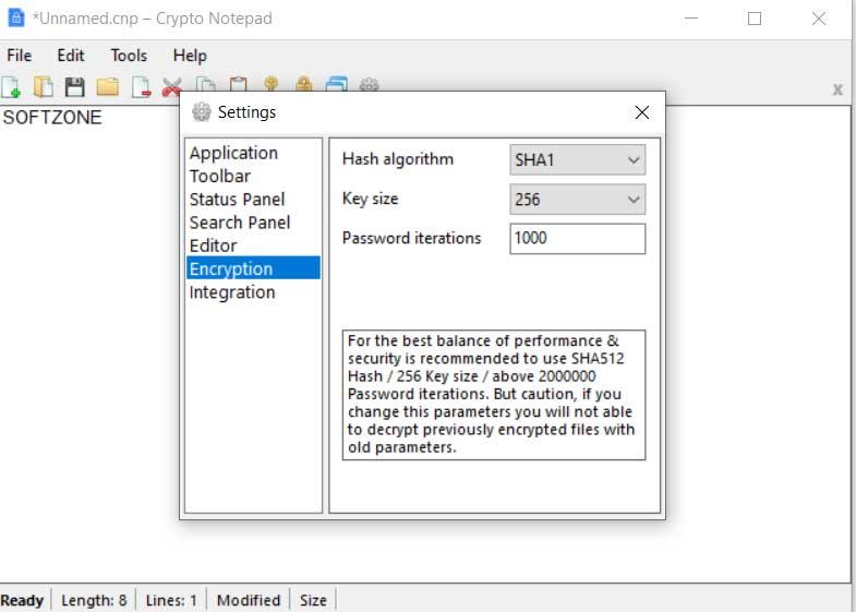 crypto notepad interfaz de usuario