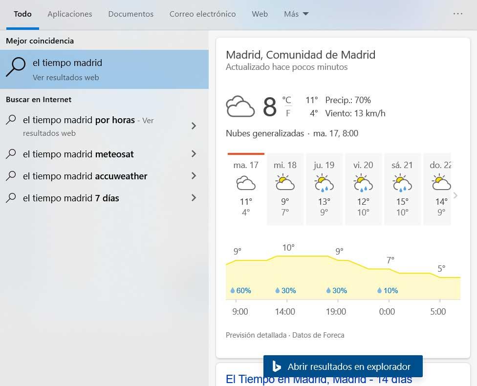 meteorología Windows 10