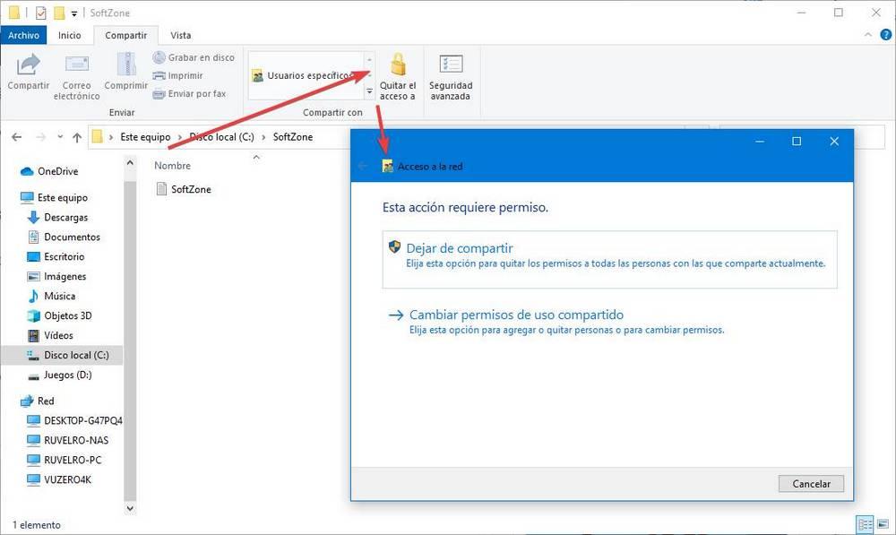 Dejar de compartir carpeta en Windows 10