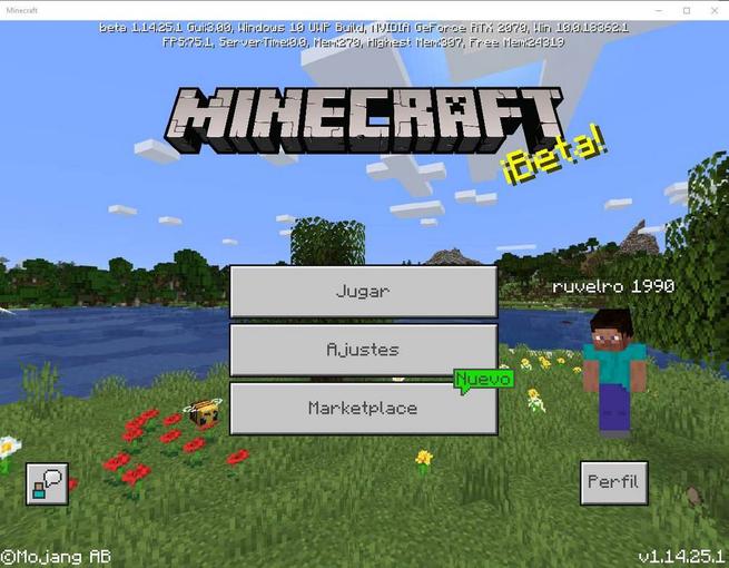 Minecraft para Windows 10 - menú