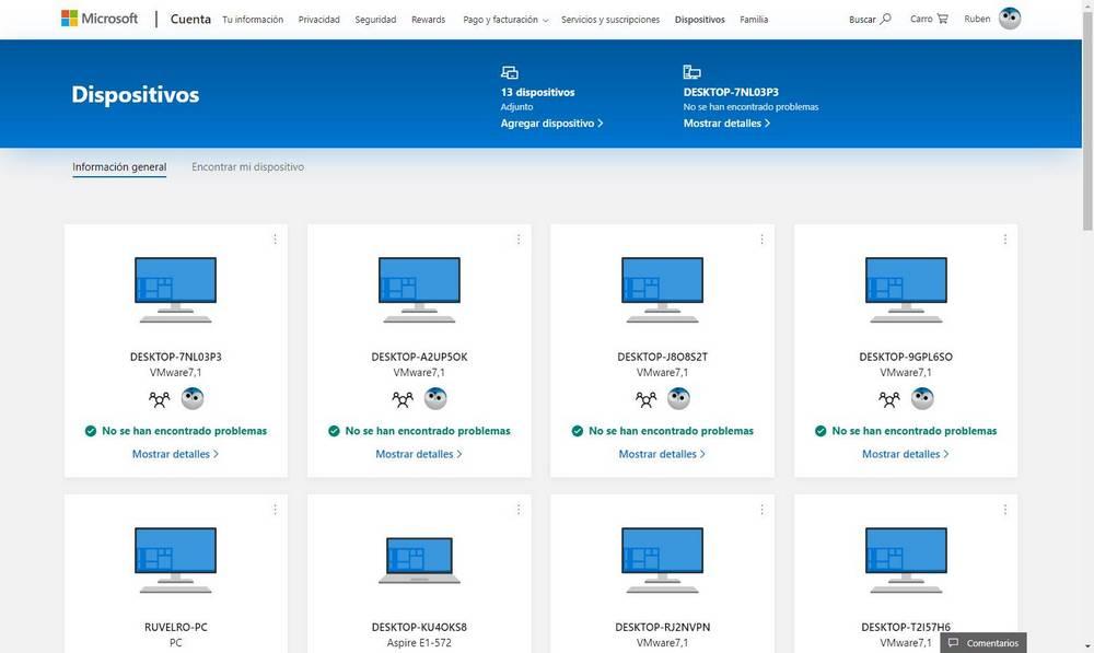 Ordenadores vinculados a nuestra Cuenta Microsoft de Windows Defender
