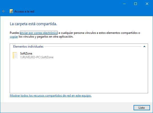 Resumen carpeta compartida Windows 10