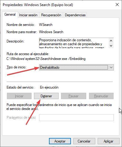 Desactivar indexado archivos Windows