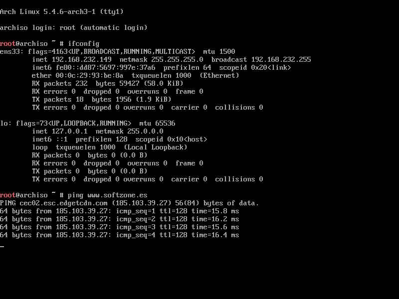 ifconfig y ping Arch Linux