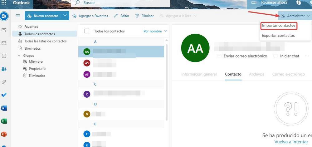 Importar contactos en Outlook desde Gmail