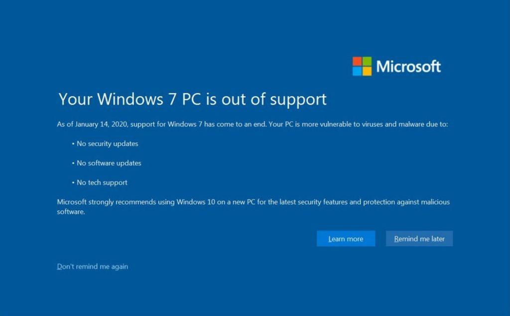 Notificación de actualizar Windows 7.