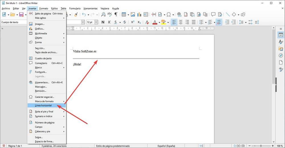 Añadir línea horizontal LibreOffice Writer