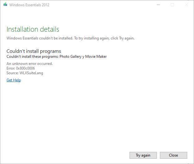 Instalar Windows Live Essentials - Error