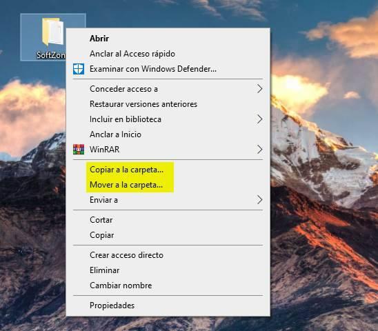 Opciones Mover a y Copiar a en Windows