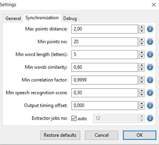 Subtitle Speech Synchronizer configuracion