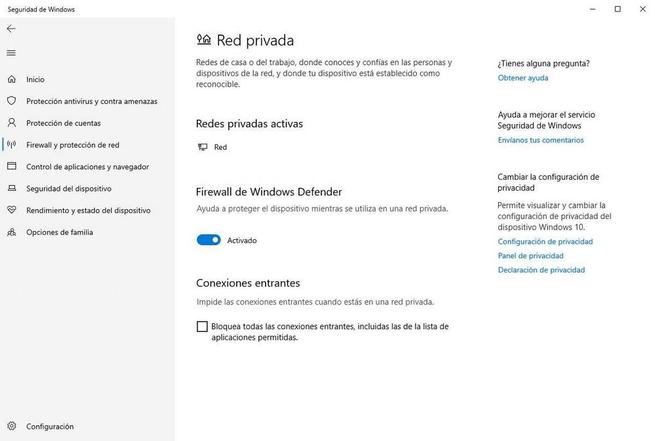 Windows Defender - Configurar protección tipo de red