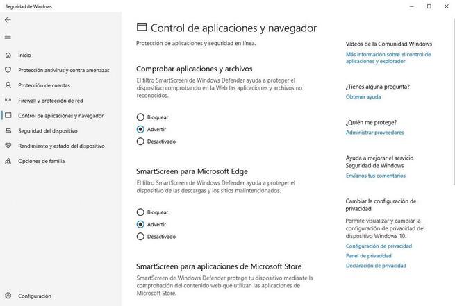 Windows Defender - Control de aplicaciones
