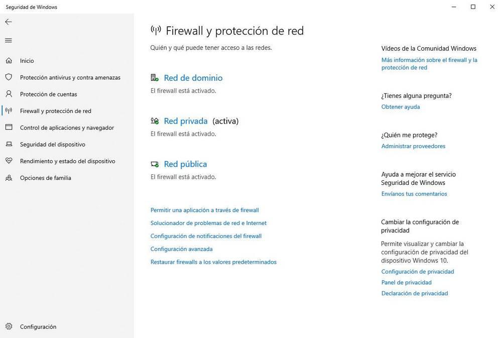 Windows Defender - Firewall y protección de red