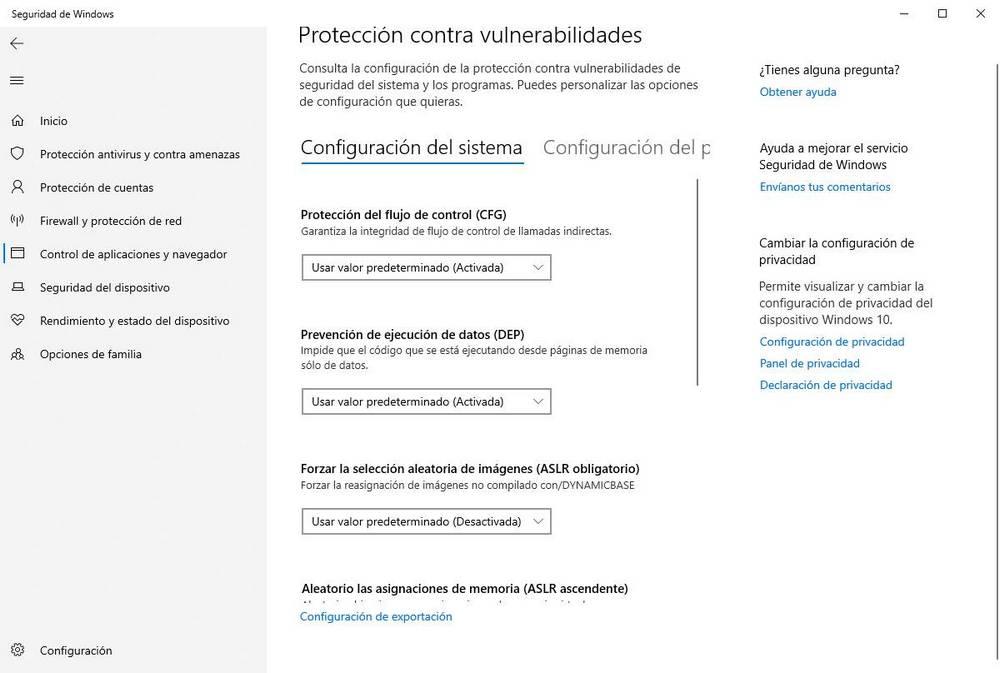 Windows Defender - Protección contra vulnerabilidades