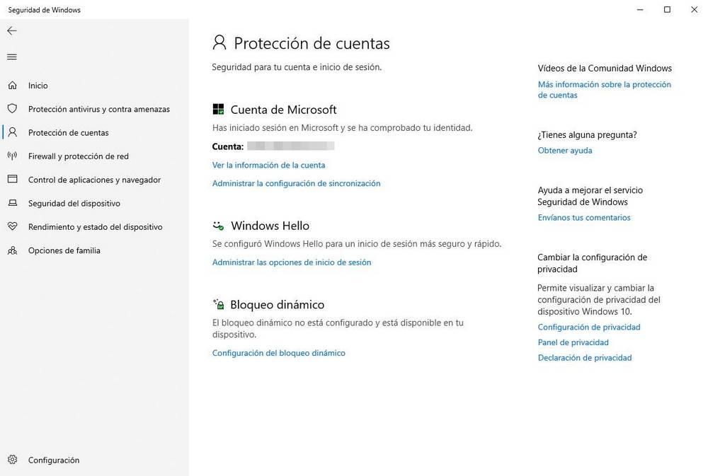 Windows Defender - Protección de cuentas