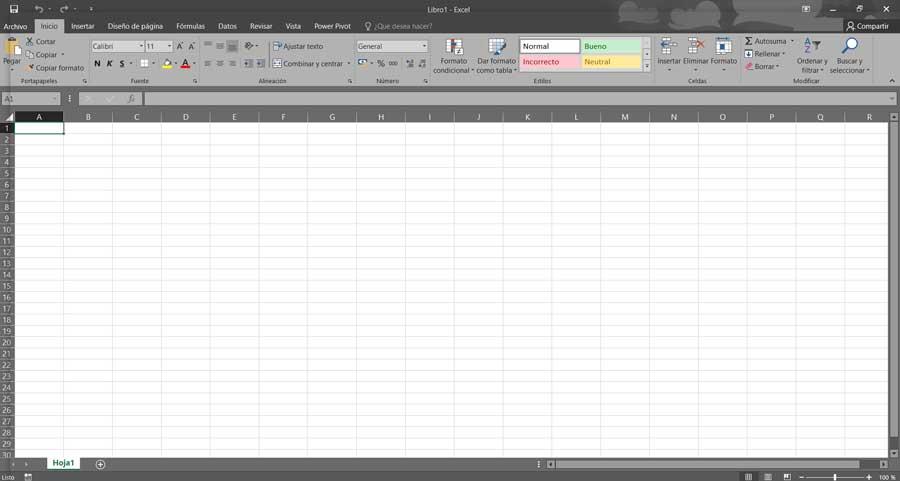 Excel interfaz principal