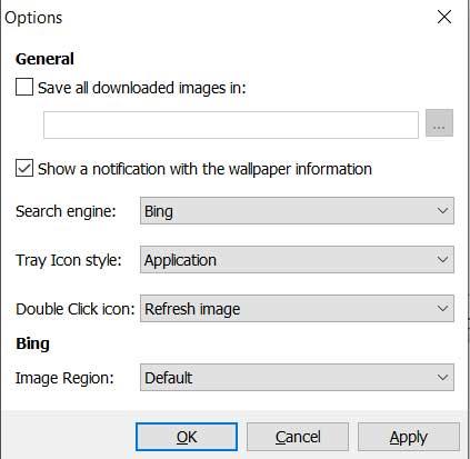 BingSnap-Optionen