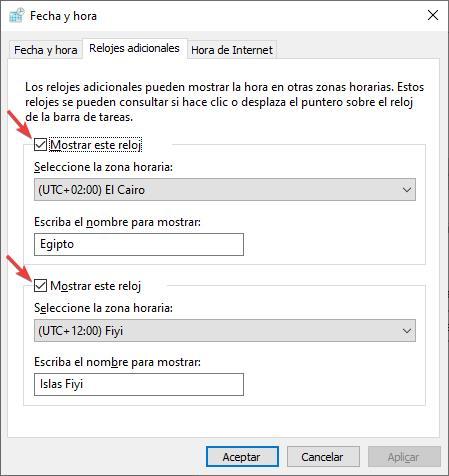 Añadir relojes Windows 10