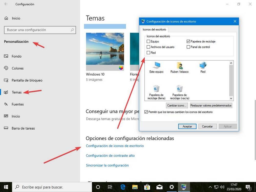 Activar iconos escritorio Windows 10