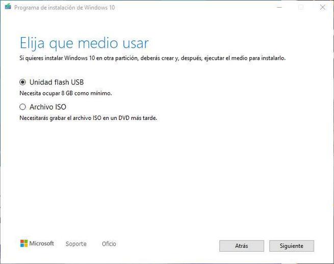 Crear USB para instalar Windows 10 - Elegir dónde grabar la ISO