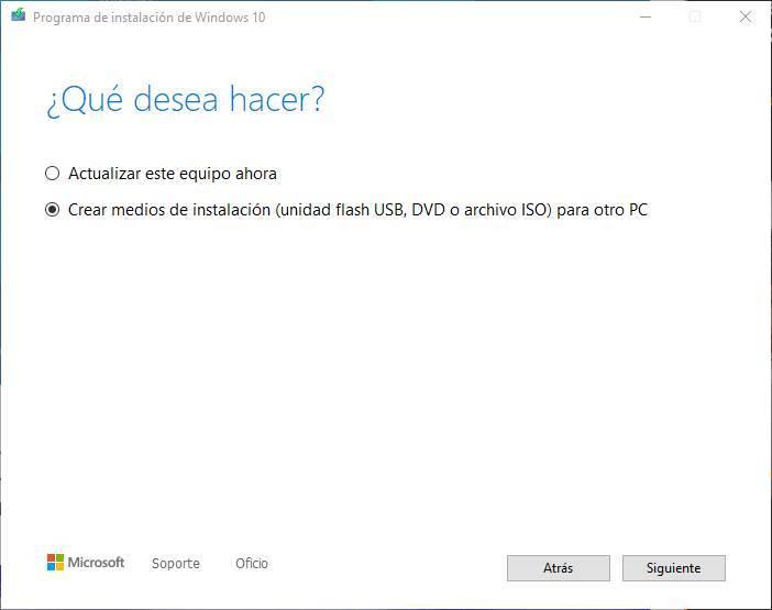 Crear USB für Windows 10 - Elegir qué hacer