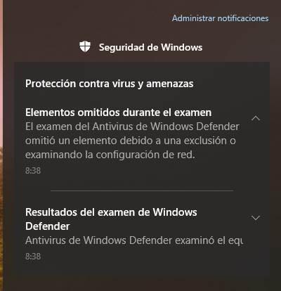Elementos ignorados análisis Windows Defender